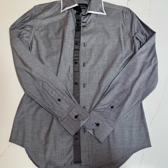 Zara Gray Slim Fit Dress Shirt with Contrasting Details - Picture 1 of 5